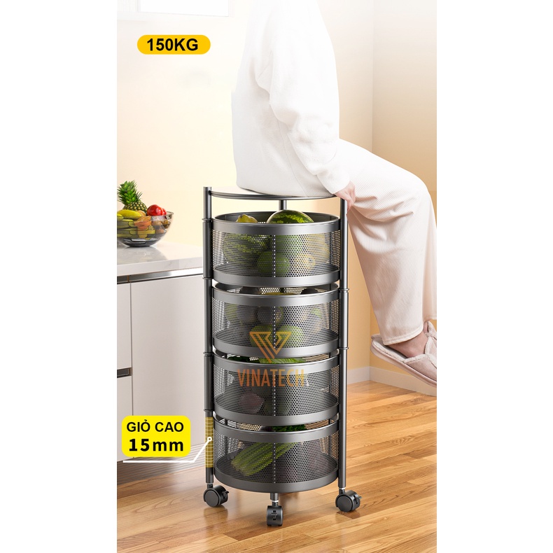 Kệ xoay thông minh, kệ nhà bếp đa năng, 3-5 tầng để rau củ quả đồ đạc tiện ích, hiện đại xoay 360 độ MKS031