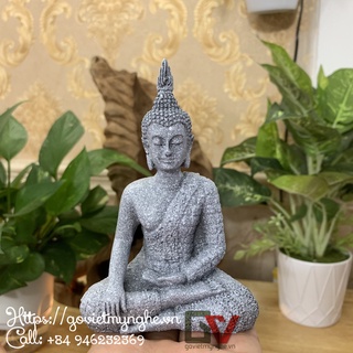 Tượng đá trang trí phòng thờ Tượng đá Phật Thái Thủ Ấn - Xúc Địa Ấn - Chiều cao 12cm - Màu đá xám