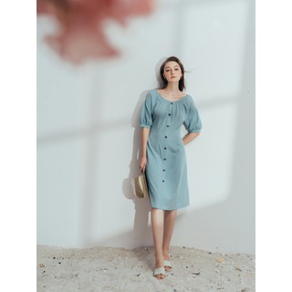 Oyster and Snail - Đầm Coral Reef đầm dáng xuông trễ vai chất liệu đũi xước Nhật - 0428