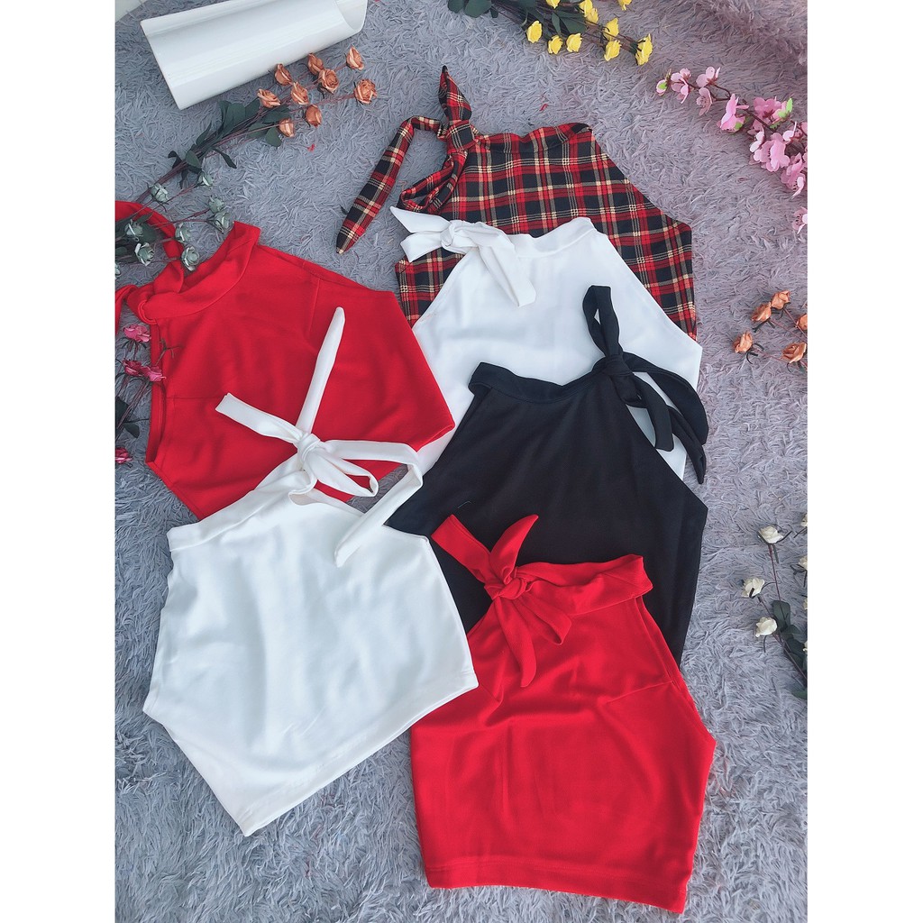 Áo croptop yếm thắt nơ xinh lung linh