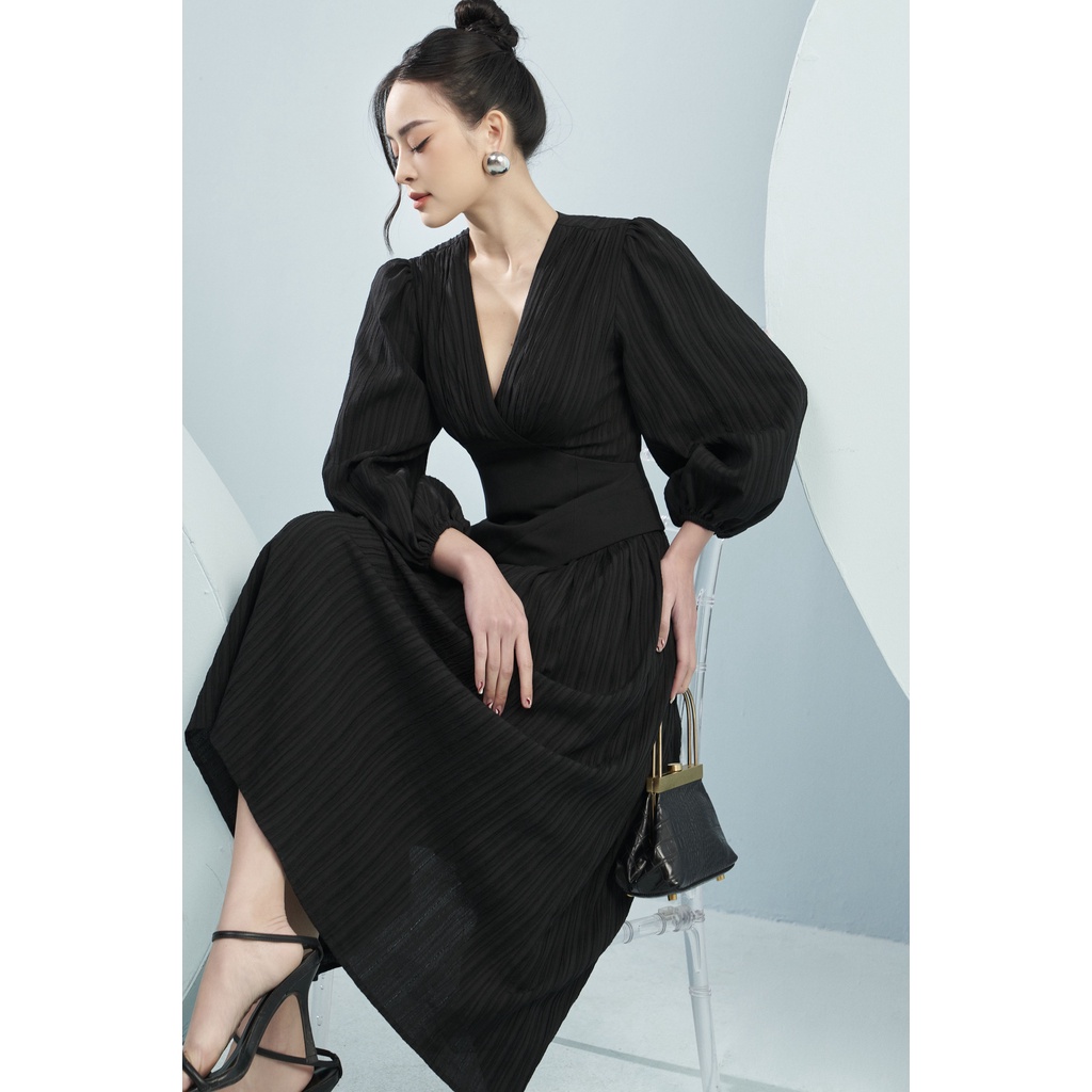 MOLLYNISTA - Đầm Lenia tay dài bồng phối eo tiểu thư sang trọng nữ tính thiết kế cao cấp đi chơi đi tiệc