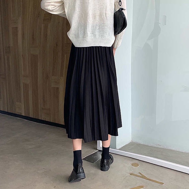 Chân váy xếp ly dài, chân váy công sở, midi dáng dài xòe