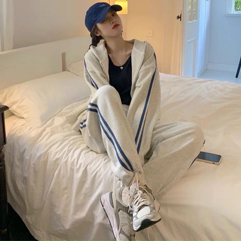 Bộ Thể Thao 3 Sọc Unisex  Freeship Bộ From Rộng, viền sọc kẻ chất nỉ ép dày dặn phong cách ulzzang