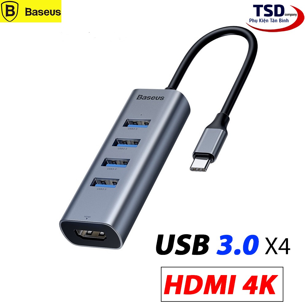 Hub Chuyển Type C Ra USB 3.0 Và HDMI Baseus Enjoy Chính Hãng