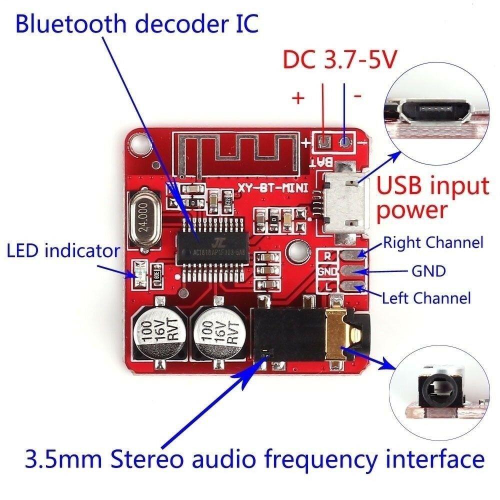 AUGUSTINA Mini MP3 Bluetooth Module Stereo Lossless Decoder Audio Receiver Board Wireless Music Amplifier Module BLE Bluetooth 4.1/Multicolor