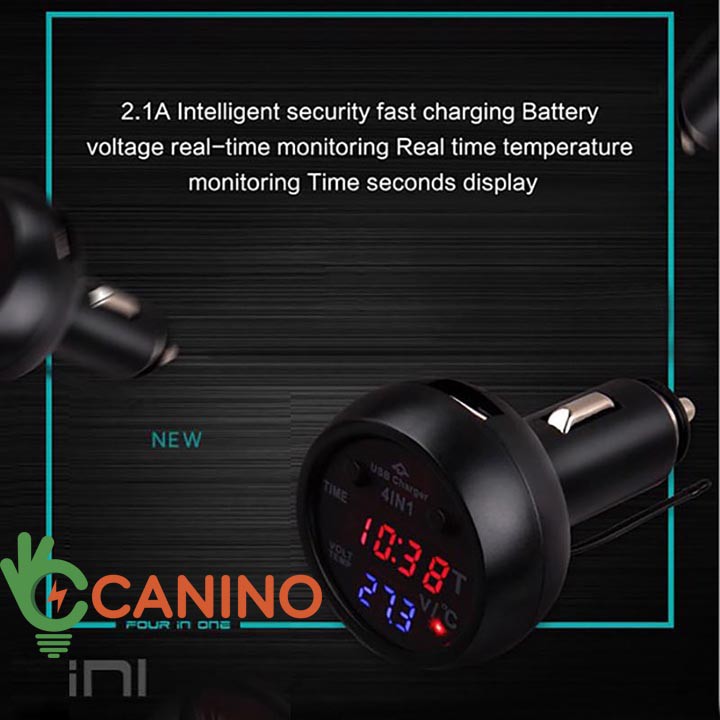 [ GIÁ SỐC ] Tẩu sạc điện thoại kiêm đồng hồ đo điện áp, nhiệt độ trên ô tô 3in1