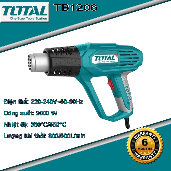 [TOTAL C/hãng] Máy thổi nhiệt, thổi hơi nóng TOTAL TB1206 2000w bảo hành 3 tháng