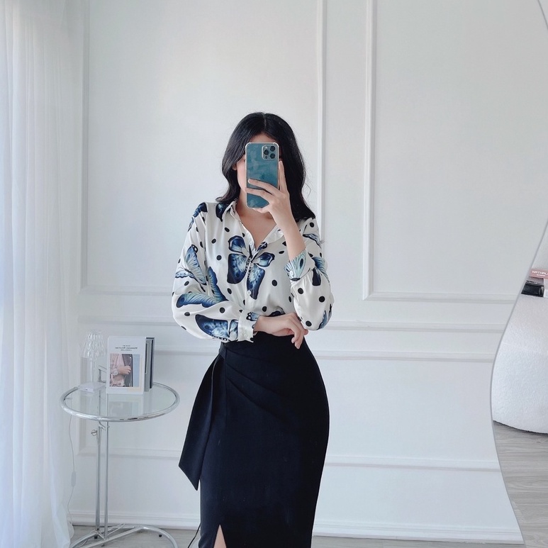 Áo Sơ Mi Dài Tay Công Sở Nữ Minz Store Mã AO1235, Thiết Kế Họa Tiết Nhiều Màu Sang Trọng