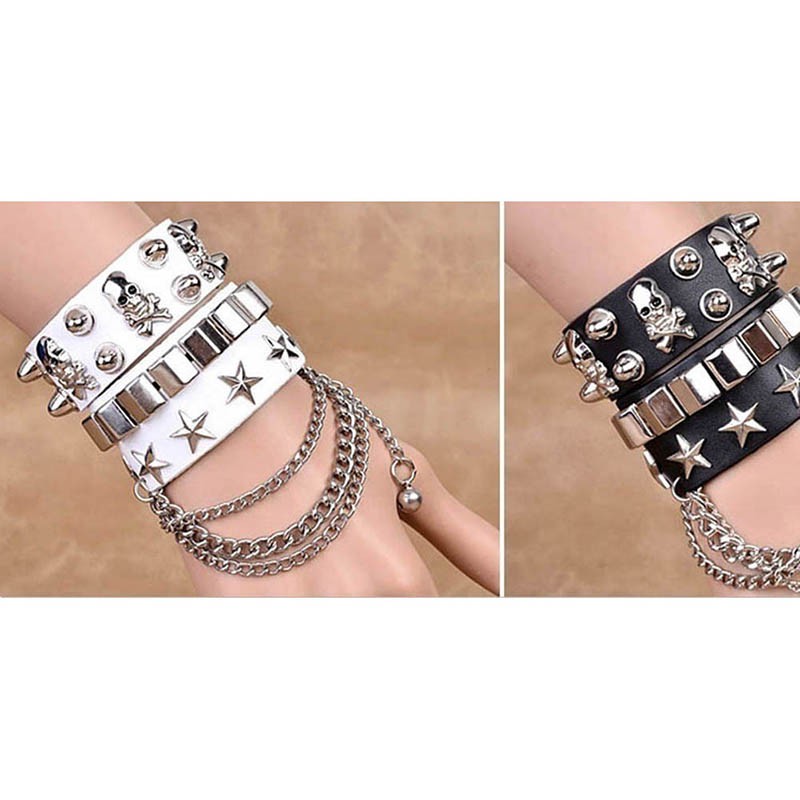 Vòng tay da mặt hình đầu lâu phong cách gothic nhiều màu sắc cho nam và nữ