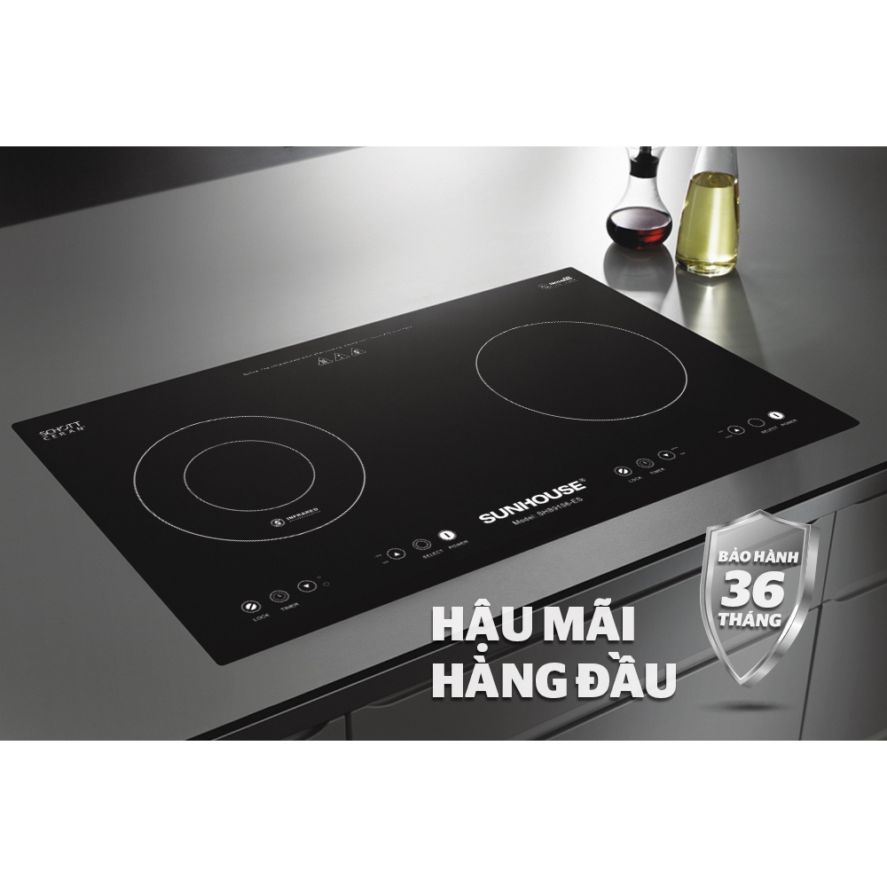Bếp đôi điện từ hồng ngoại Sunhouse SHB9106-ES, Bảo hành 3 năm tại nhà