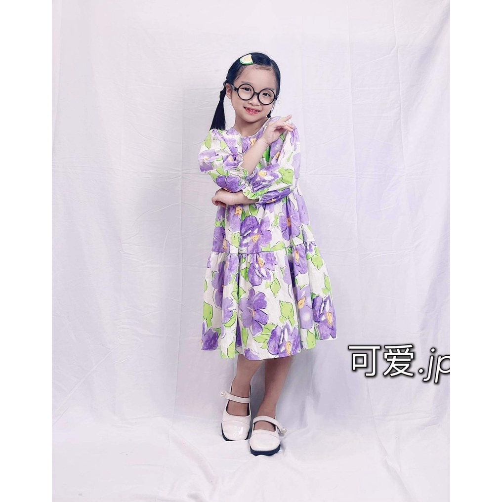 Đầm Cho Bé Gái Hml  Chất Thô Tay Dài, Váy Trẻ Em  Thu Đông 1,2,3,4,5,6,7,8,9,10 Tuổi Size Đại Mã A39