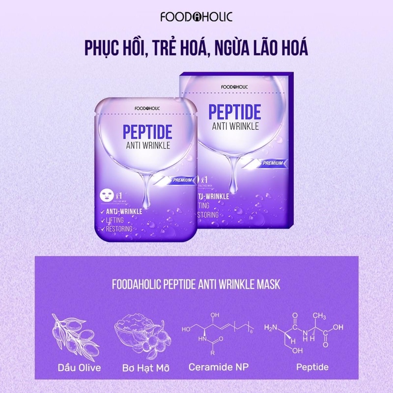Mặt nạ giúp trẻ hoá, lắp đầy vết nhăn Foodaholic Peptide Anti Wrinkle Mask 23ml  - PEPTIDE mới