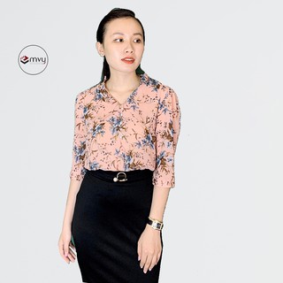 Áo sơ mi nữ cổ V vải voan Emvy- A18