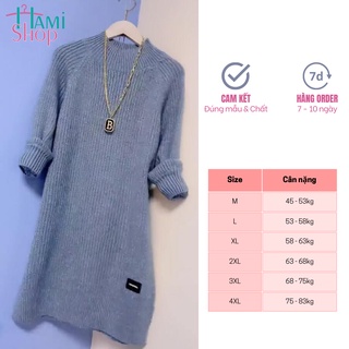 Váy len suông dáng dài váy len cổ tròn chất len dệt kim mềm mịn