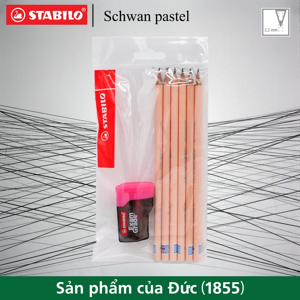 Combo 6 bút chì thân gỗ STABILO Schwan Pastel 421 2B + chuốt chì PS4538 – Màu cam pastel (Pastel Orange)