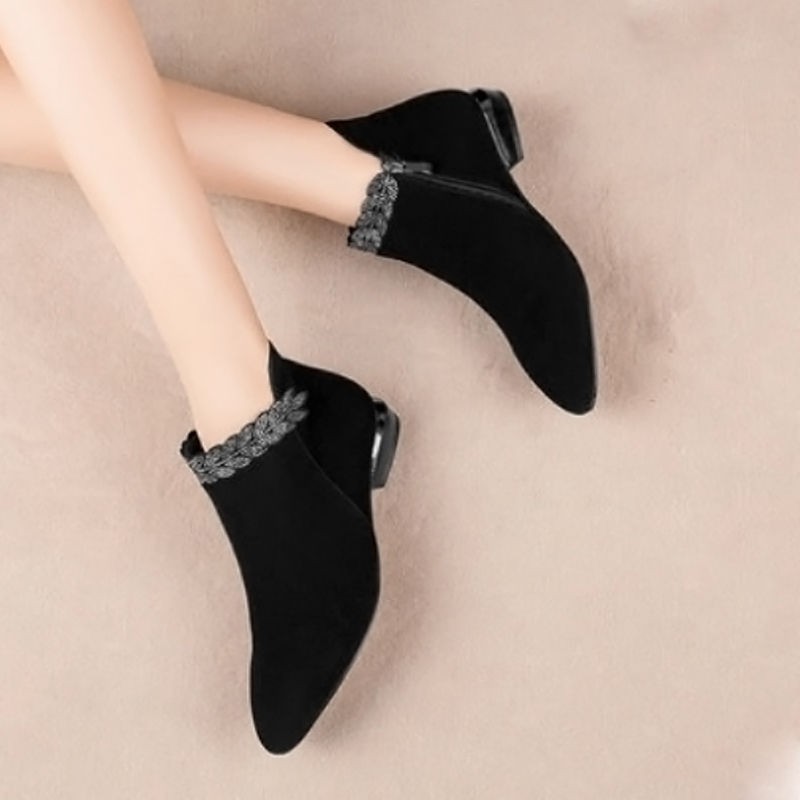 ✿ Giày Bốt Nhung Cổ Ngắn Thời Trang Thu Đông Cho Nữ✿Giày Mũi Nhọn Đế Dày Đính Đá Xinh Xắn Thời Trang✿Giày Bốt Thời Trang Sành Điệu Cao Cấp Plus✿Giày Bốt Cotton Phối Lông Cừu Ấm Áp