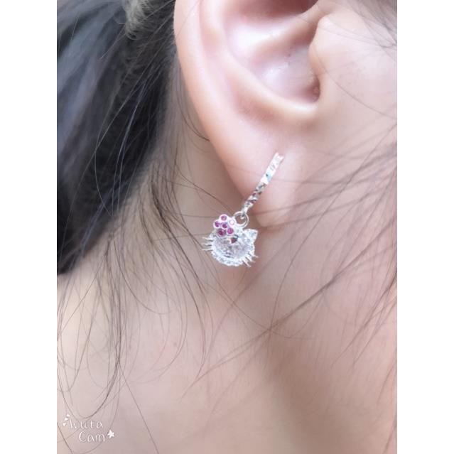 MIMI88 ❤️FREESHIP Khuyên tai bạc MÈO DỄ THƯƠNG QMJ - Bạc 925 chuẩn cao cấp - mèo kitty cài hoa siêu xinh xắn cho bé gái