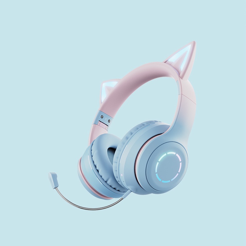 Tai Nghe Bluetooth Chụp Tai không Dây Gaming Tai Mèo Cực Xinh, Có Kèm Dây Cắm Máy Tính, Tặng Kèm Mic Rời.