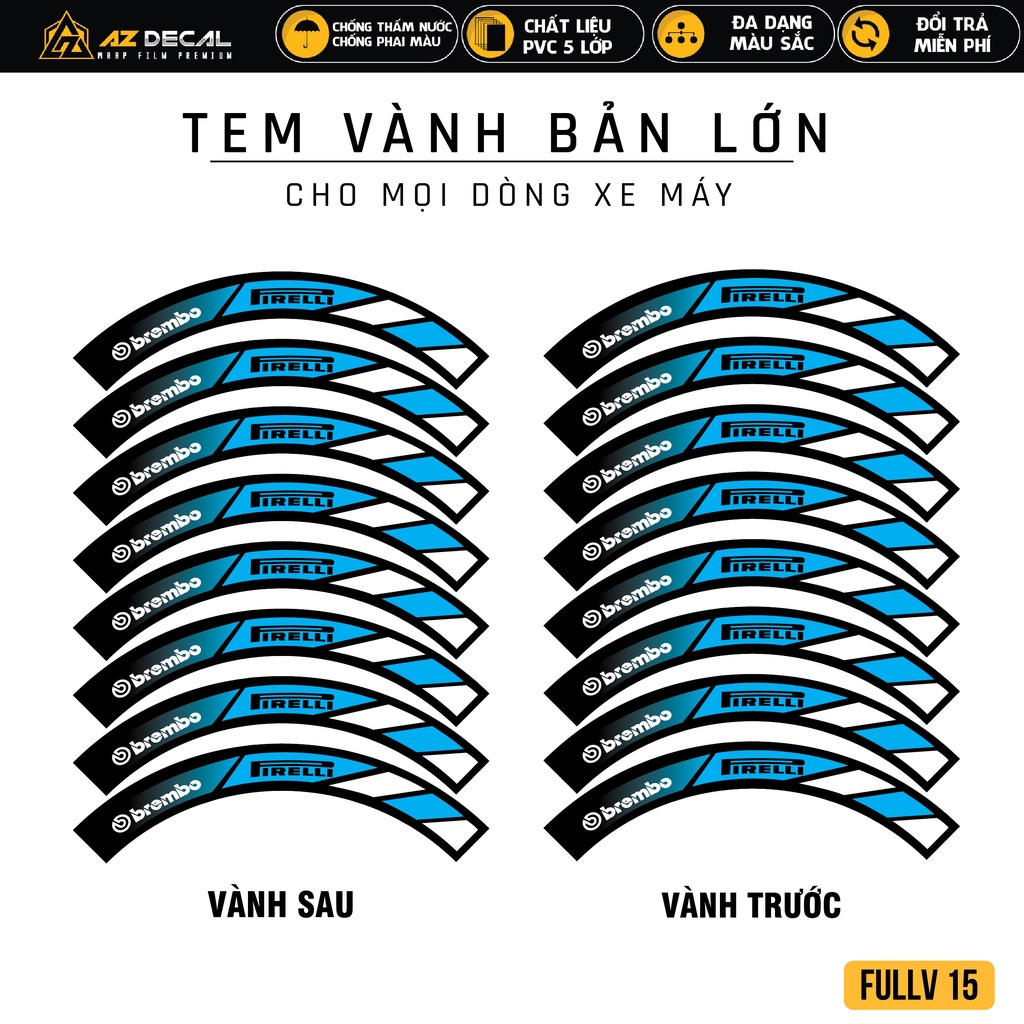 Decal Dán Mâm Xe Mẫu Brembo Firelli | FullV15 | Tem Dán Vành Xe Máy Bản To Chống Nước, Dễ Dán
