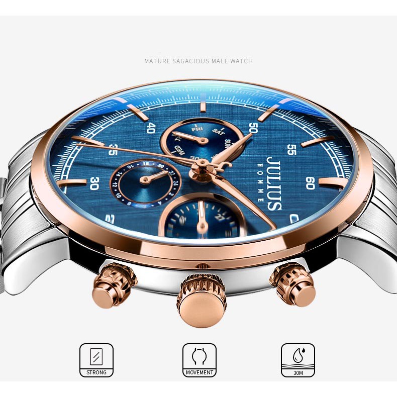 Julius Official | Đồng hồ nam 6 kim Julius Jah100 dây thép