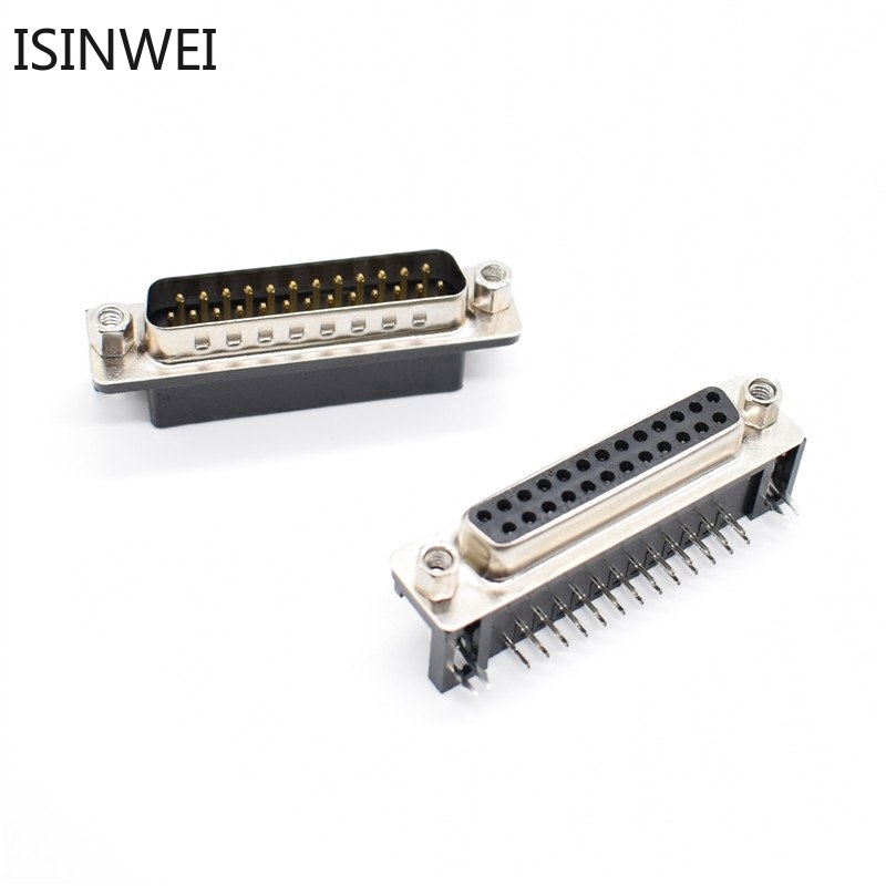 5PCS DR25 DB25 D-SUB Angle Angled 25 Pin Female Male PCB Mount Socket Connector