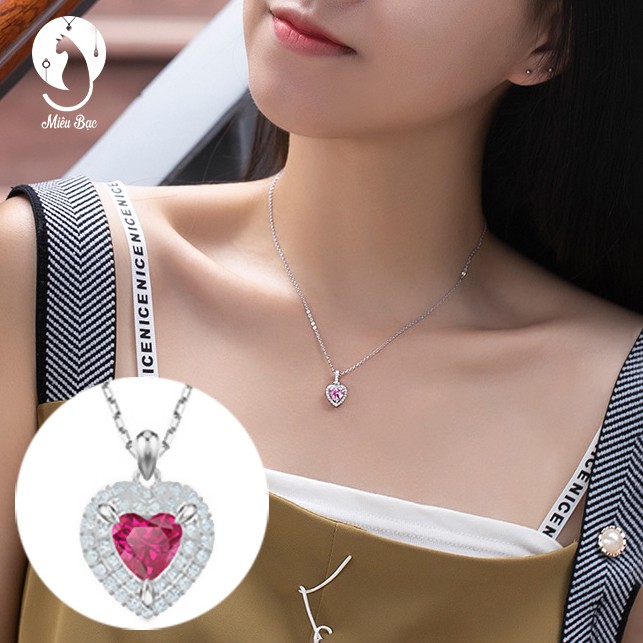 Dây chuyền nữ MIÊU BẠC Trái tim đính đá đỏ và hồng phong cách thời trang Ulzzang Unisex M400384 M400287