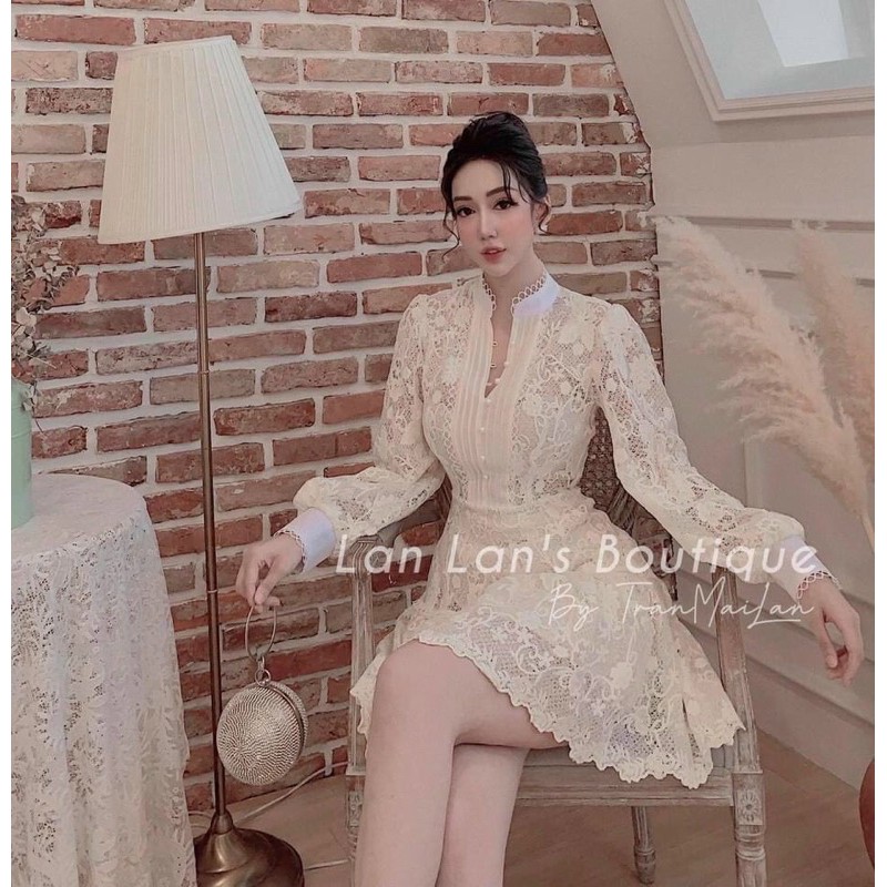 Đầm ren nude cổ trụ- có clip