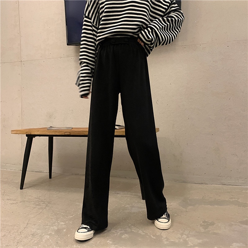 Quần dài màu trơn lưng cao thời trang Hàn Quốc dành cho phái nữ