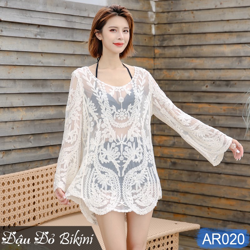Áo ren lưới dài tay đi biển mặc ngoài bikini & croptop, dáng chui đầu dễ mặc, chất ren dày dặn mịn đẹp  | AR020 | BigBuy360 - bigbuy360.vn