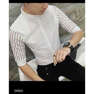Áo sơ mi nam phối ren, tay lỡ
