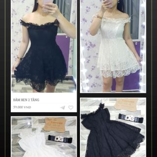 Đầm xòe ren 2 tầng bẹt vai