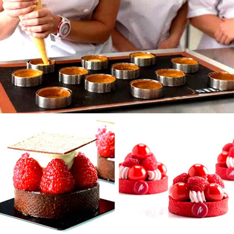 10 Khuôn làm bánh tart bằng thép không gỉ 4.5cm có lỗ