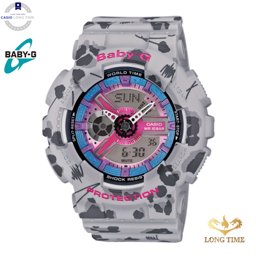 Đồng hồ nữ casio Baby-G BA-110FL-8ADR Dây Nhựa Hoạ Tiết Hoa Báo - Chống Nước 100m bảo hành quốc tế 12 tháng