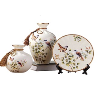 Bộ 2 Bình 1 Đĩa Trang Trí, Bộ Bình Hút Lộc Gốm Sứ - Atotoki Decor