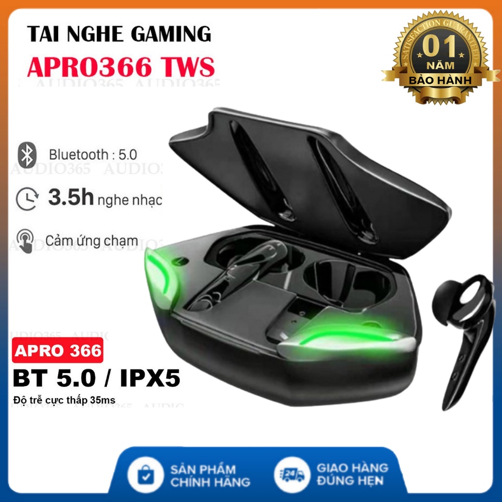 Tai nghe gaming không dây Apro366 5.0 TWS , Bass mạnh mẽ, độ trễ cực thấp khi chơi game , âm thanh đỉnh cao