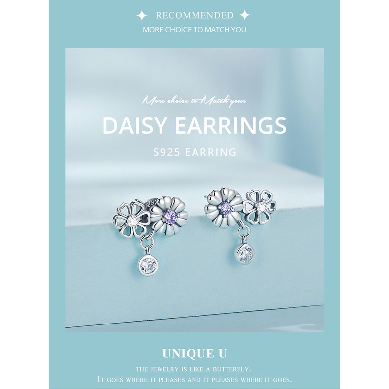 BAMOER Bông Tai bạc 925 HìNh Hoa CúC ThờI Trang