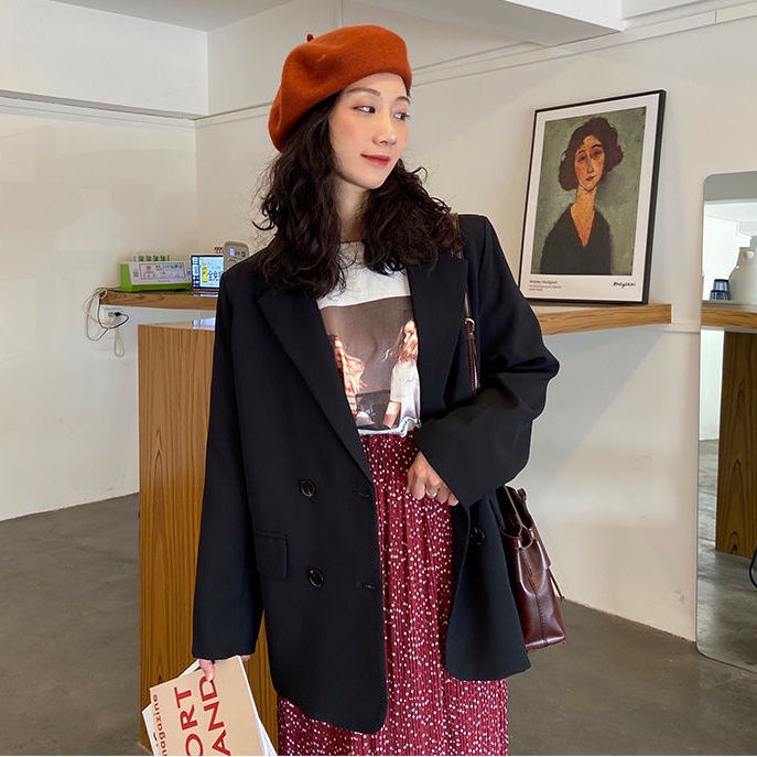 Áo Khoác Vest Dáng Rộng Màu Cà Phê Cỡ Lớn Thời Trang Hàn Quốc Cho Nữ