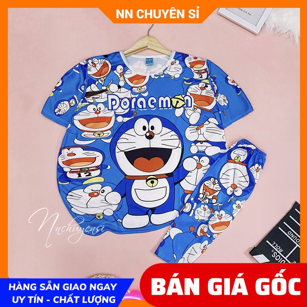 Đồ bộ quần lửng size đến 70kg chất thun mềm mát in hình doremon kitty hoạt hình dễ thương DBRBL FULL SIZE