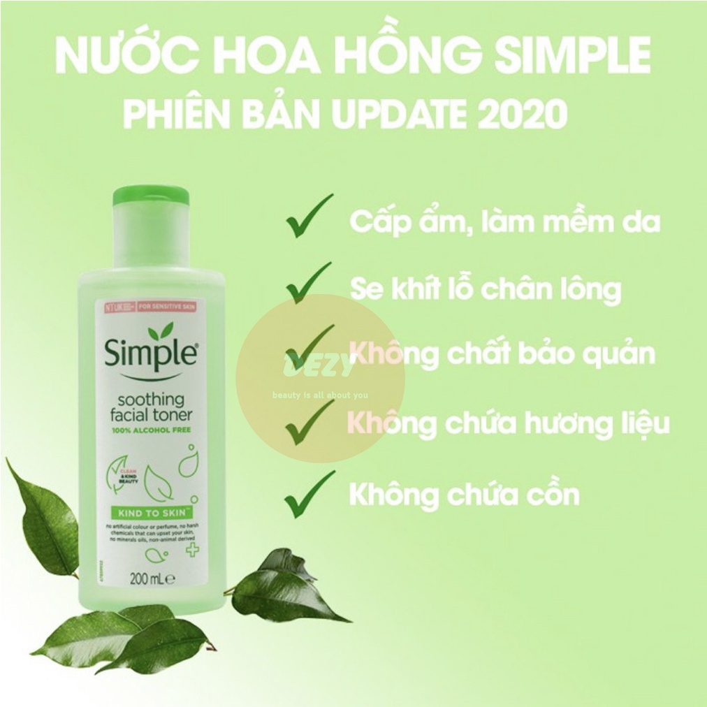 Toner Simple CHÍNH HÃNG Kháng Khuẩn Cho Da Mụn Dầu Dưỡng Ẩm Da Nhạy Cảm - Nước Hoa Hồng Toners Chăm Sóc Da Sắc Đẹp Dezy