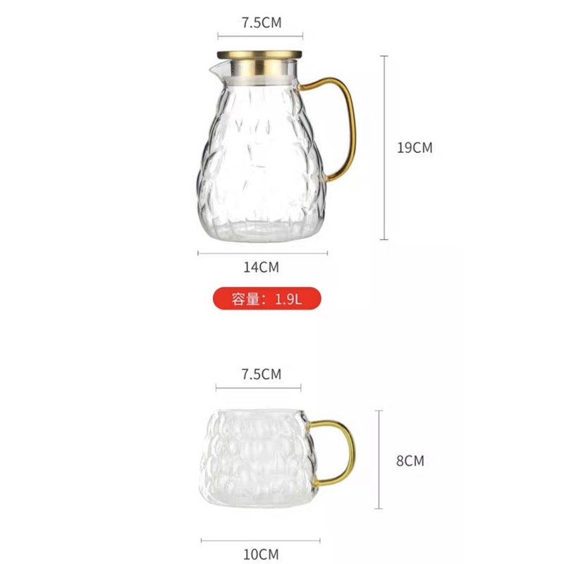 Bình thuỷ tinh Borosilicate chịu nhiệt 1900ml thân trám quai vàng cao cấp