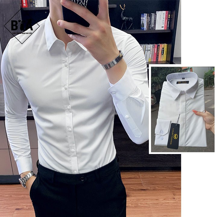 Sơ Mi Nam Trắng Cao Cấp Hàng Vnxk không bai không nhăn không xù | BigBuy360 - bigbuy360.vn