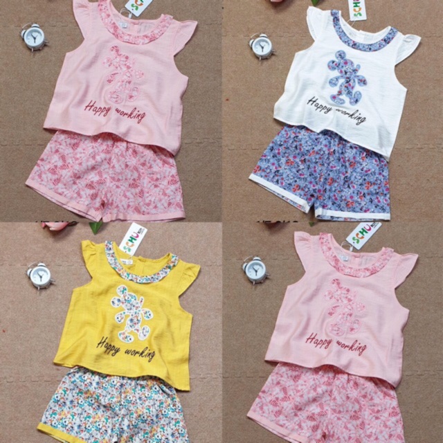 SIZE 1-12  ĐỒ BỘ BÉ GÁI ÁO TAY CÁNH TIÊN QUẦN ĐÙI VẢI TƠ SỌC HIỆU SCHUKIDS IN HÌNH MICKEY