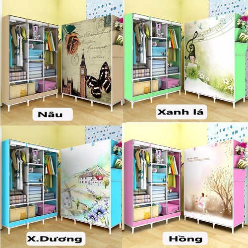 Tủ Vải 3D 3 Buồng 8 Ngăn Khung Sắt [ Tặng 1 Túi Thơm ]