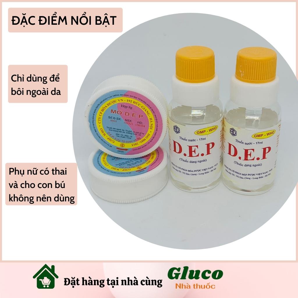 D.E.P ( DEP) NƯỚC 17ml, D.E.P MỠ 8g bôi ghẻ ngứa viêm da muỗi đốt, kem bôi da ngứa (phân loại) GLU2901