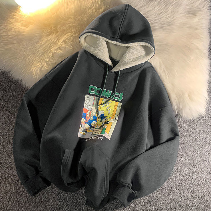  Áo Hoodie Len Lông Cừu Dáng Rộng Ấm Áp Thời Trang Thu Đông Cho Nam