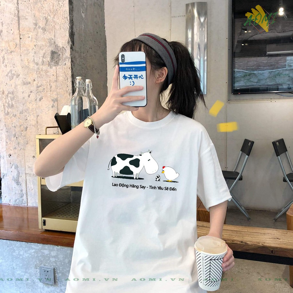 ÁO THUN UNISEX GÀ VÀ BÒ VOZ PHÔNG NAM NỮ GIA ĐÌNH CẶP ĐÔI CÓ SIZE TRẺ EM AOMIVN