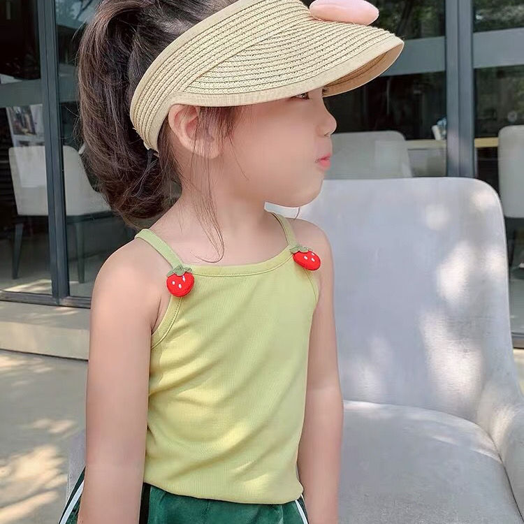 Áo Hai Dây In Hình Trái Dâu Xinh Xắn Dành Cho Bé Gái