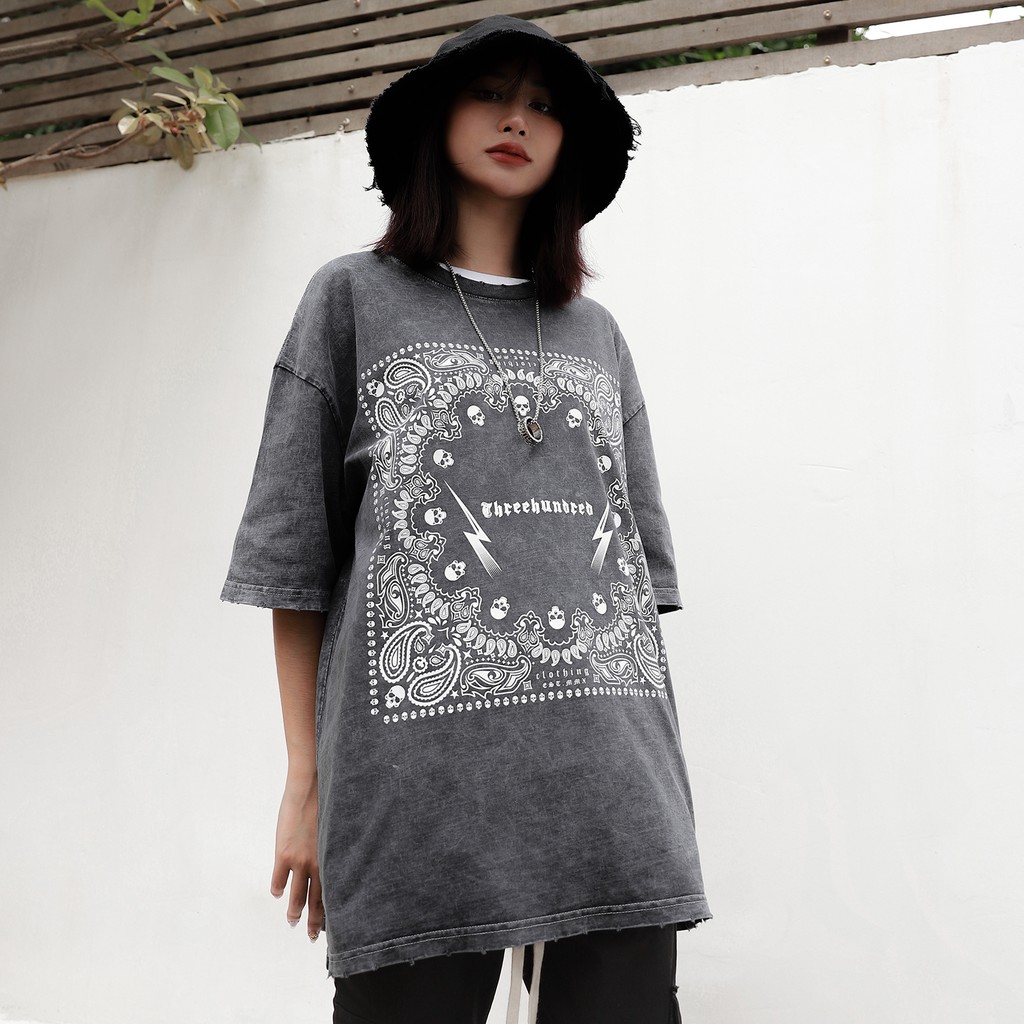 Áo Thun Wash Bandana Xám Chất Liệu Cotton Thoáng Mát