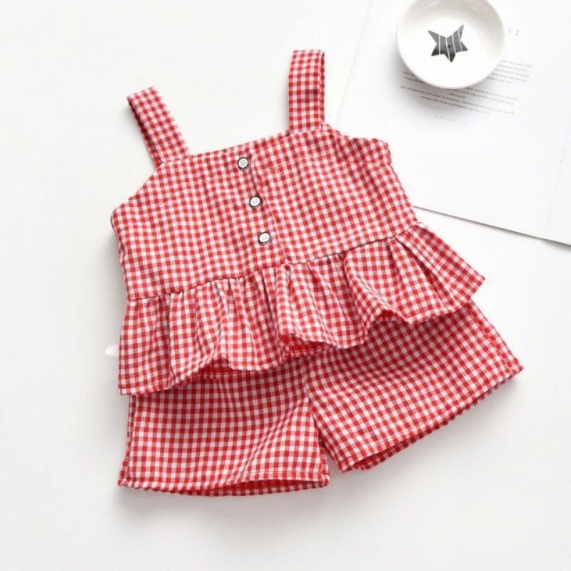BV29 Size90-130 (19-25kg) Set Bộ bé gái (Áo sơ mi dạng 2 dây + quần đùi) Thời trang trẻ Em hàng quảng châu