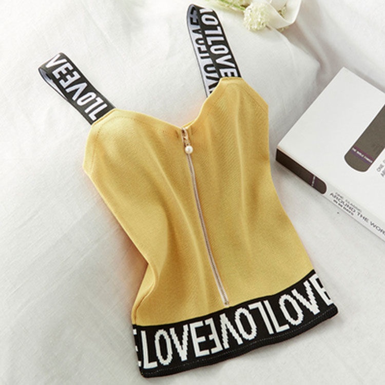 Áo Tank Top Dệt Kim Ôm Dáng Phối Khóa Kéo Đính Ngọc Trai Gợi Cảm Cho Nữ